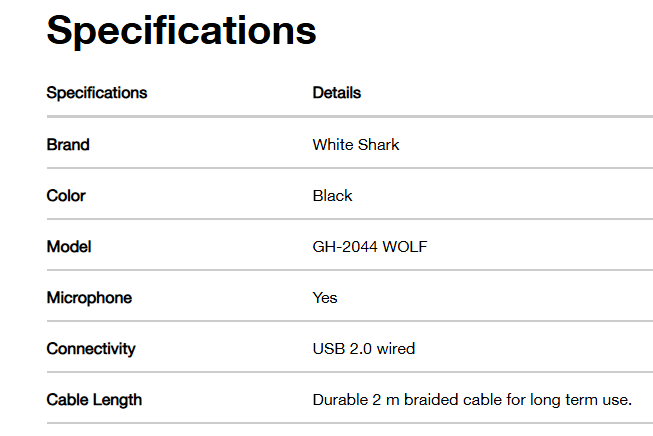 наушники проводные с микрофоном White Shark Gaming Headset